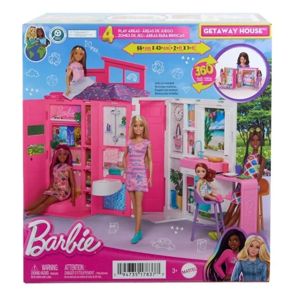 Barbie Getaway Doll House Playlet with 4 Play Areas and 11 Decor Accessories New